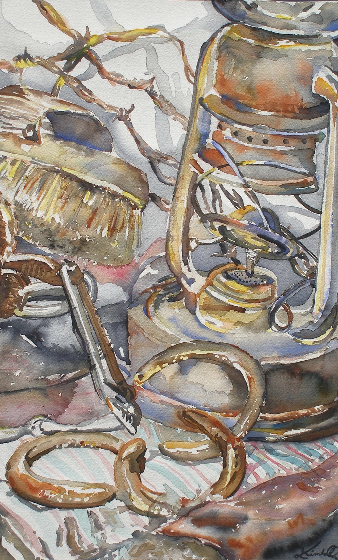 Still life, watercolor, lantern