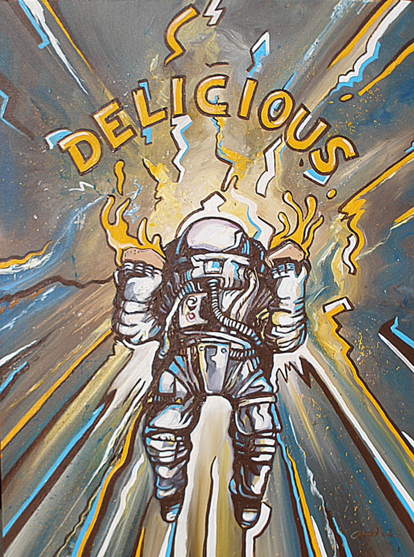 "Delicious" painting, astronaut, rough stage