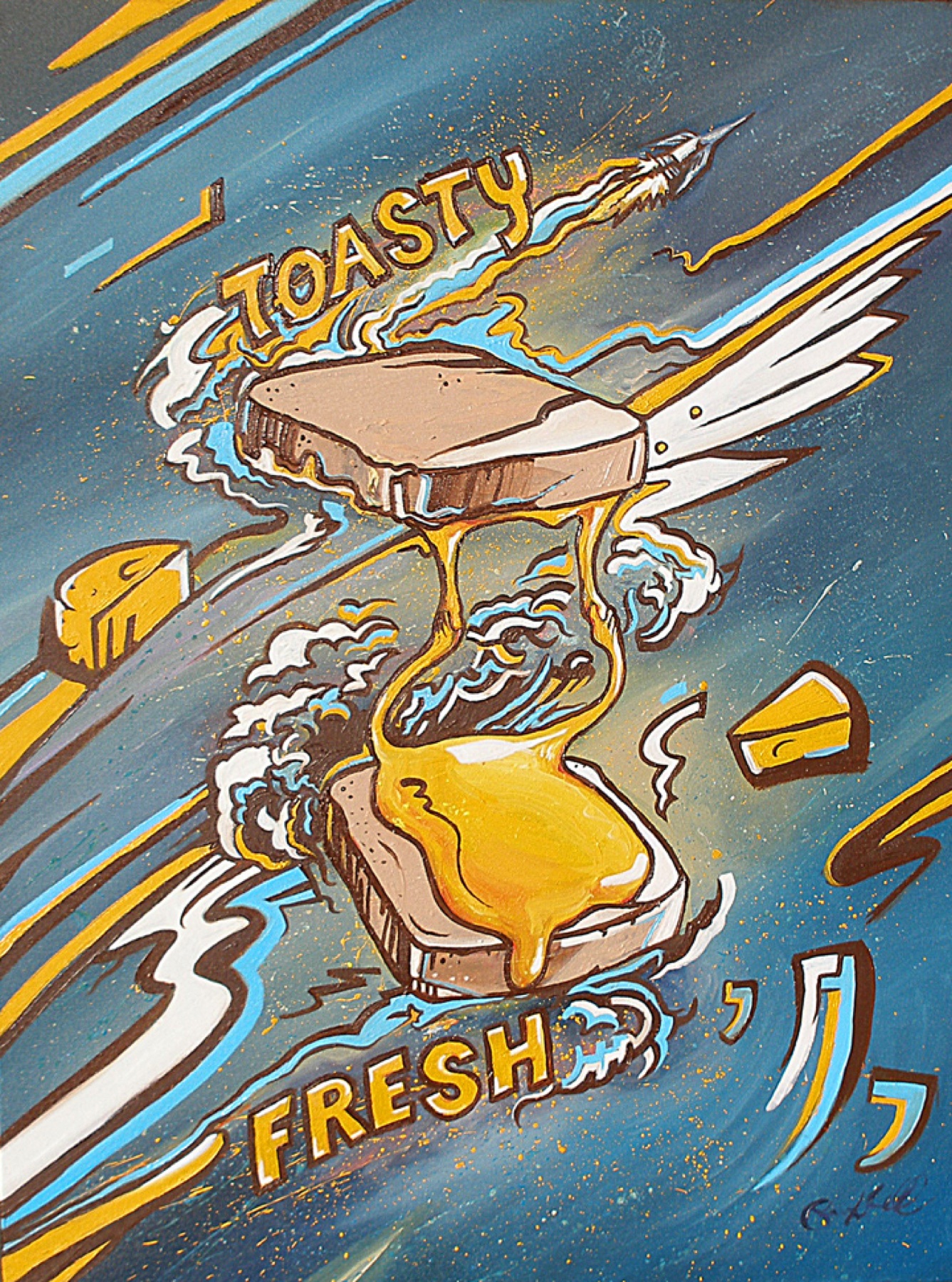 "Toasty Fresh" painting, hourglass sandwich