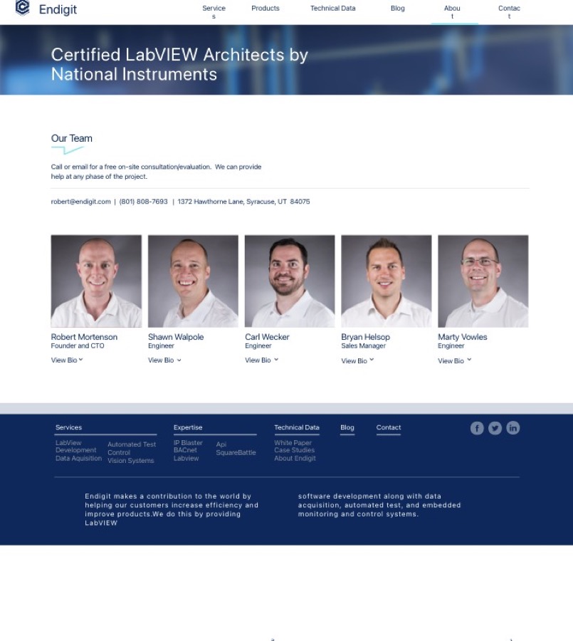 Endigit website About page, team section