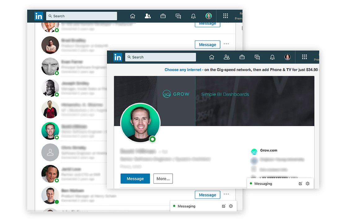One of the ring-light headshots in use on a seller's LinkedIn profile