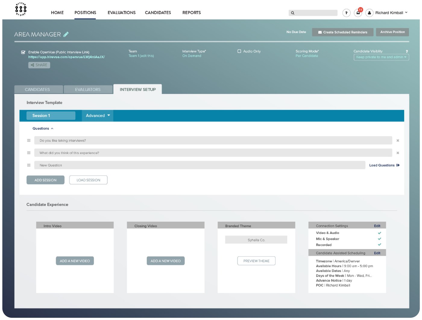 Finished HireVue Coach interview setup screen with one session