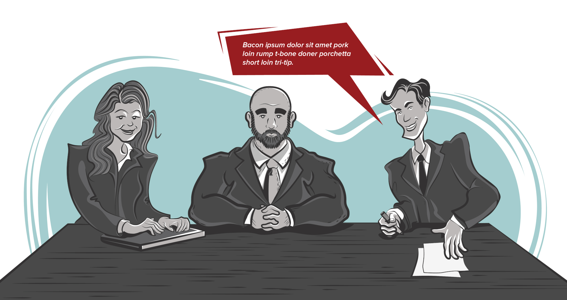 Illustrated cast of characters from the HireVue Coach pitch video