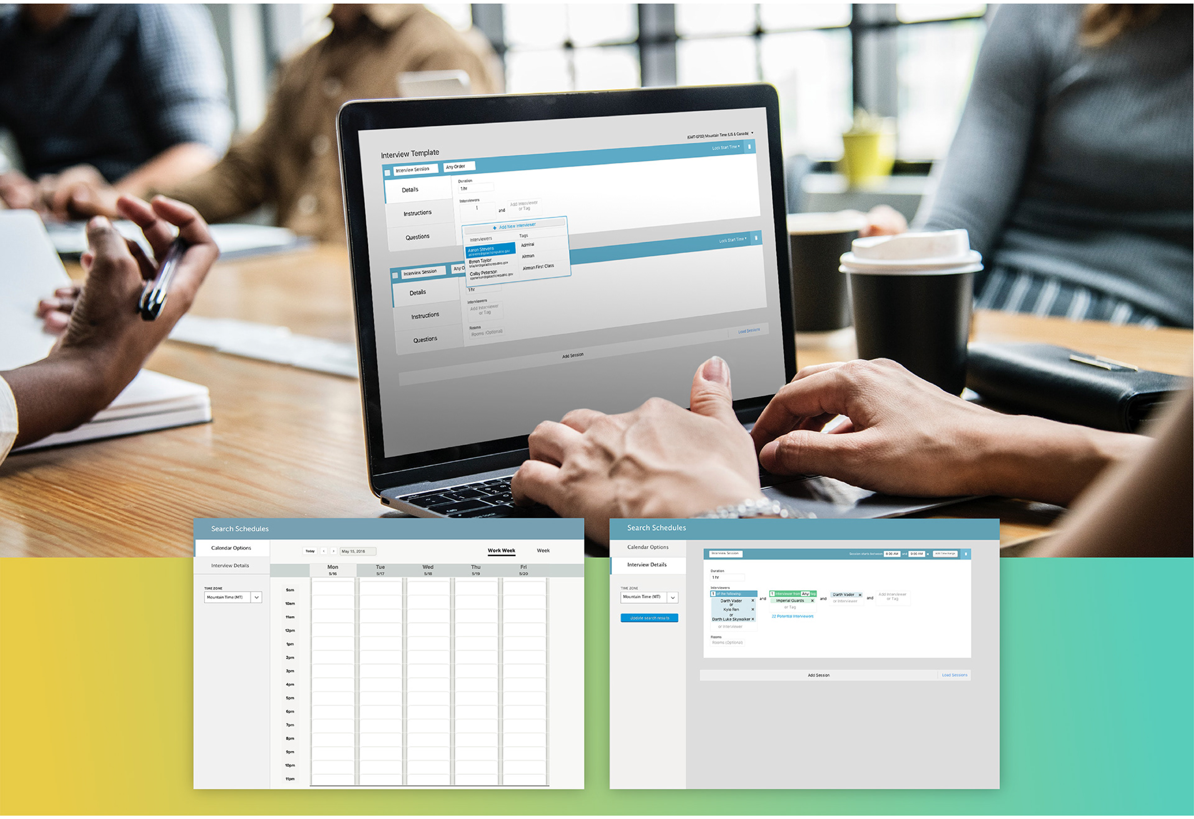 Recruiters using HireVue Coordinate to schedule an interview panel