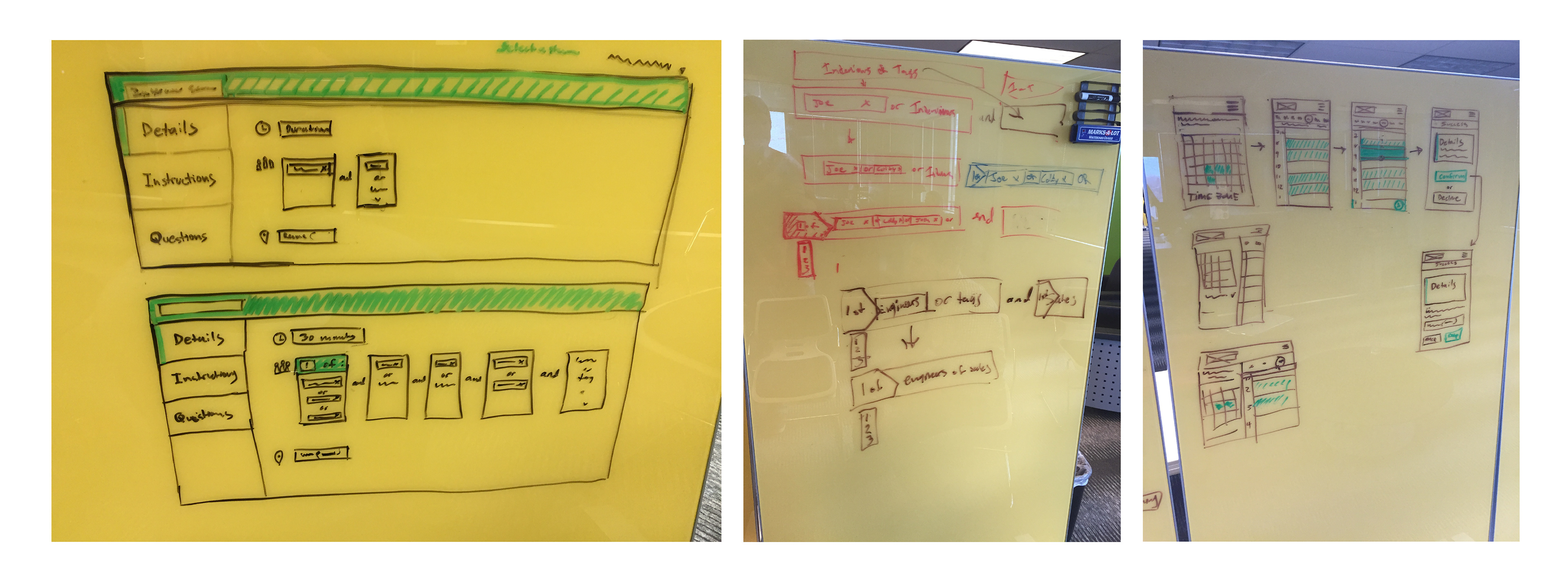 Whiteboard sketches of the Coordinate interview template flow