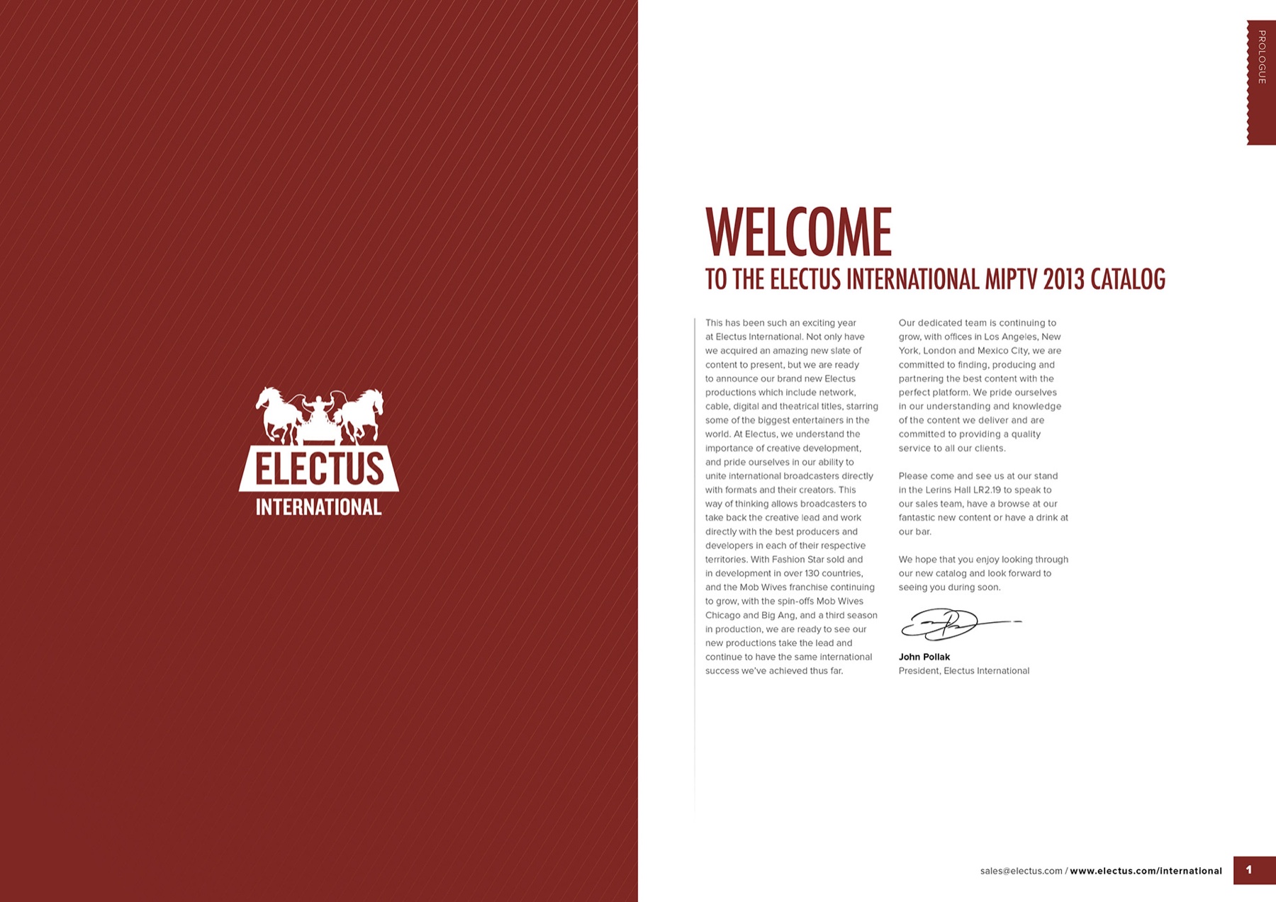 Electus International catalogue, welcome spread