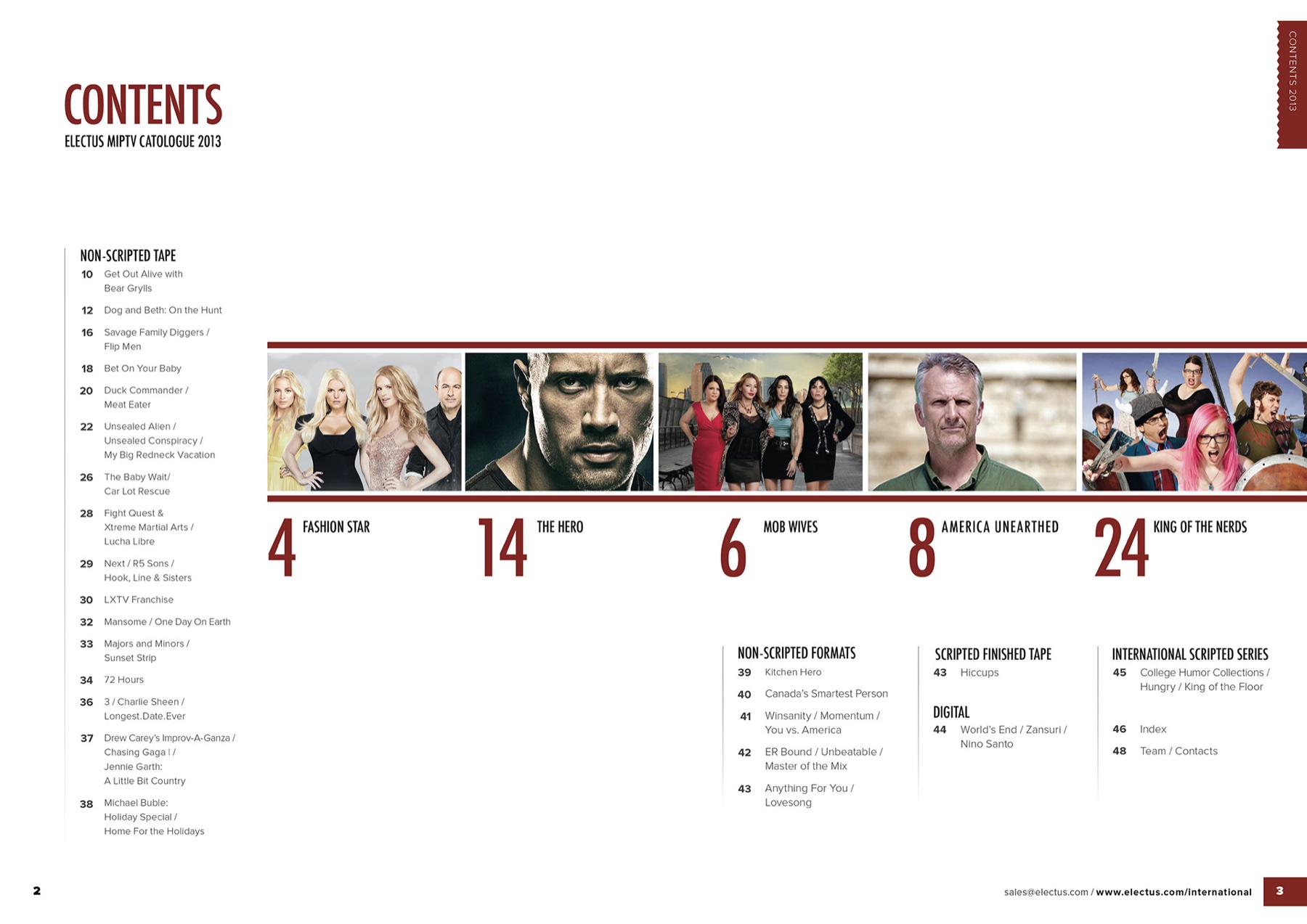 Electus International catalogue, contents spread