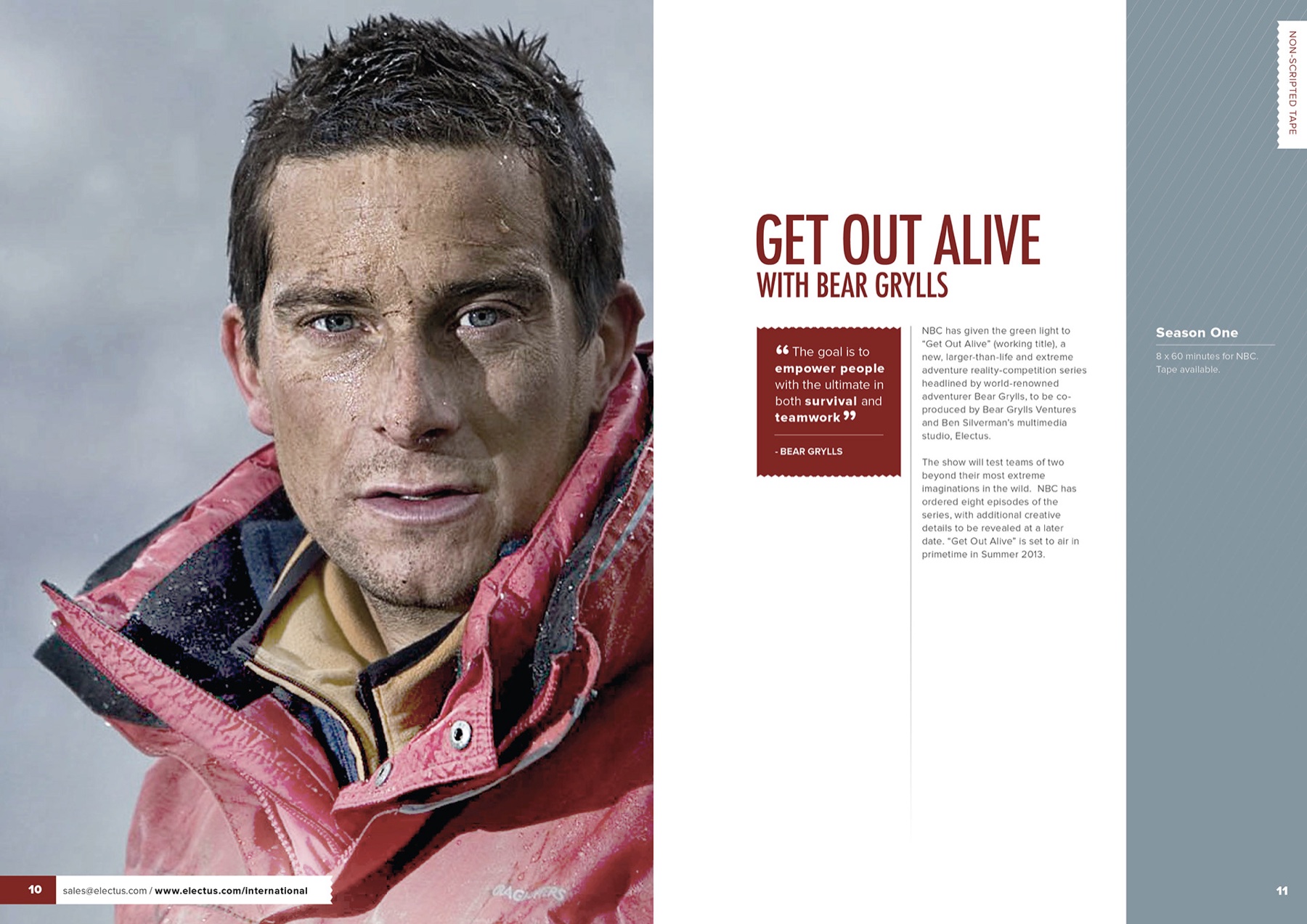 Electus International catalogue, Bear Grylls feature