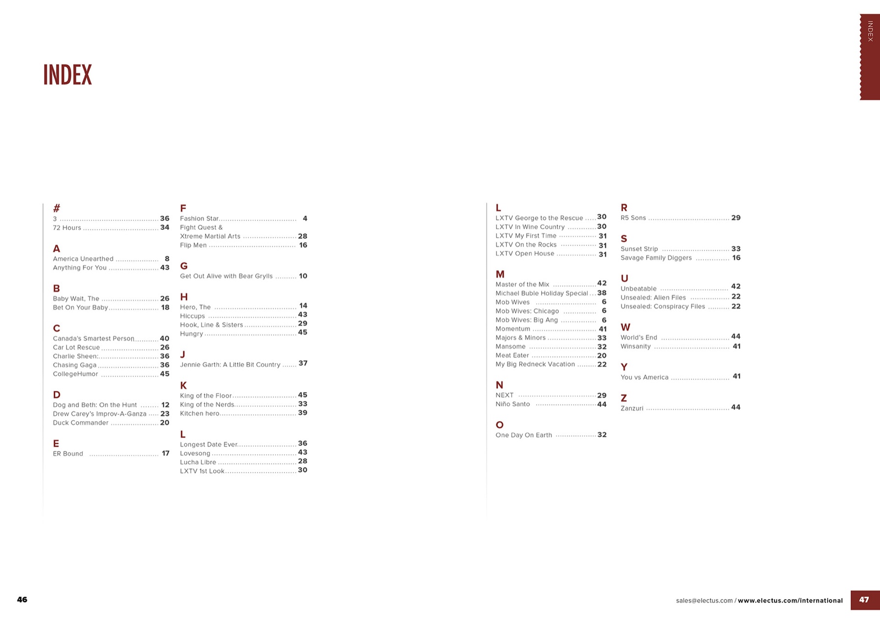 Electus International catalogue, reality TV features spread