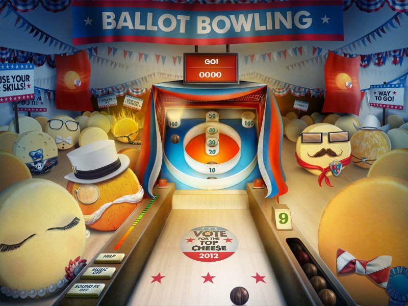 Cheez-It Ballot Bowling flash game UI screen