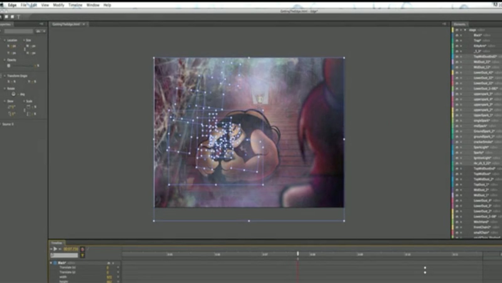Adobe Edge Animate software screenshot used to build Run Kitty Run's cut scenes