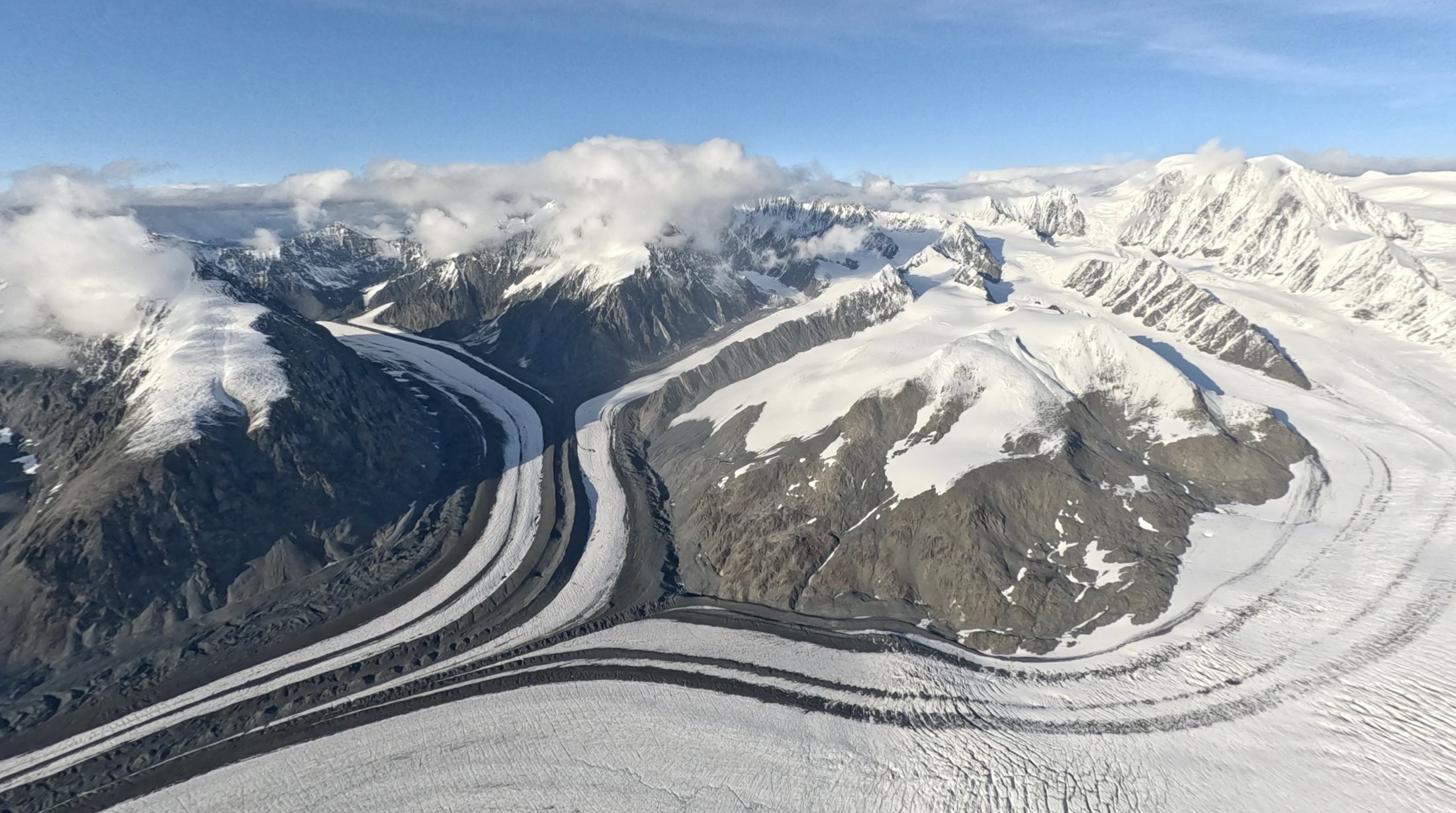 Aerial view of a glacier valley, Alaska