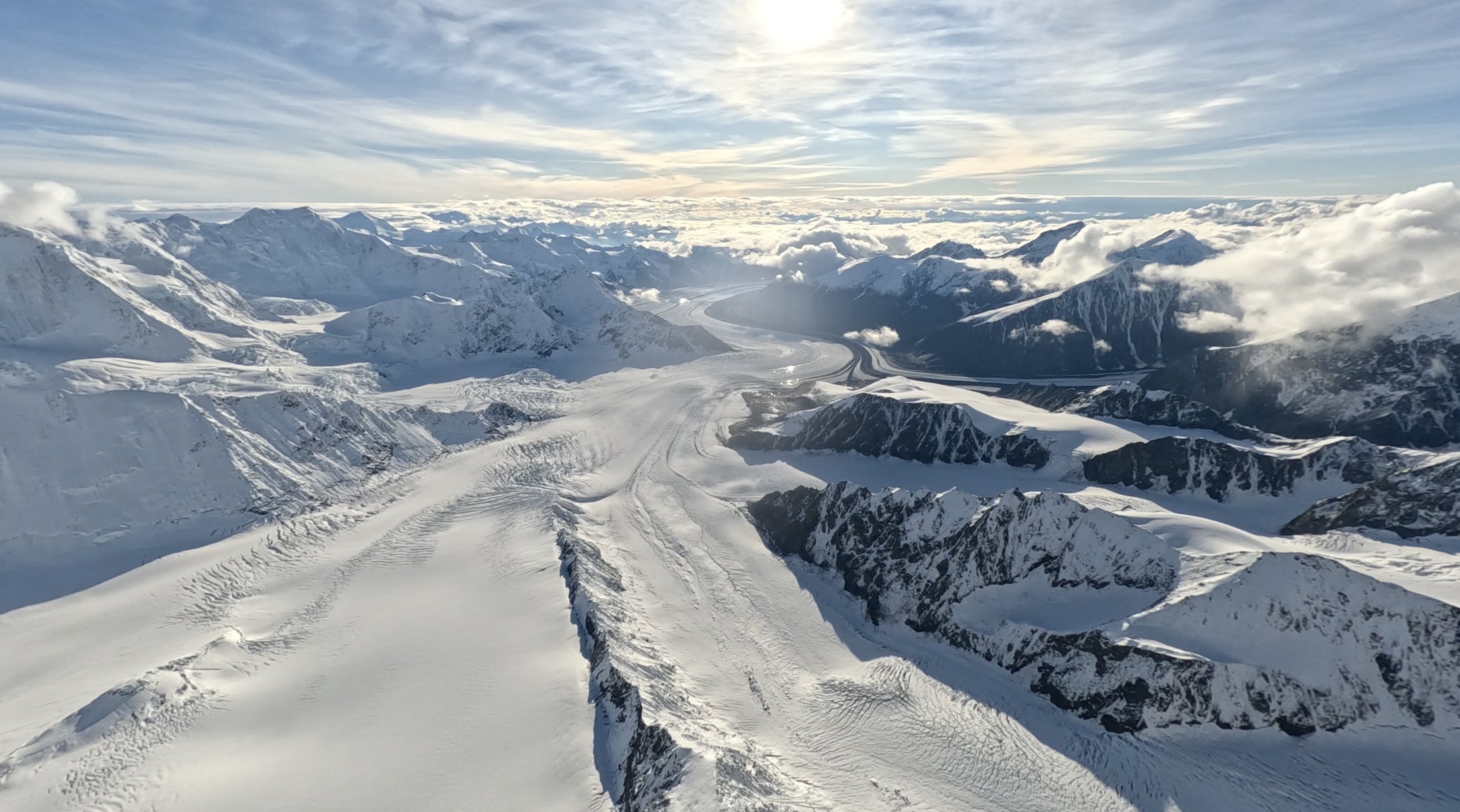 Aerial view of snow-capped mountains, Alaska
