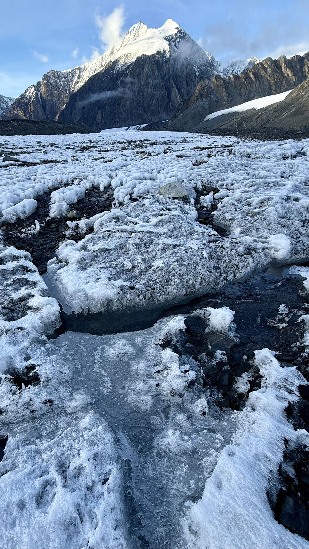 Icy glacial terrain and meltwater, Alaska