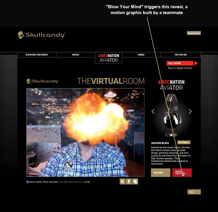 Explosion motion graphic covering the shopper's face after clicking Blow Your Mind