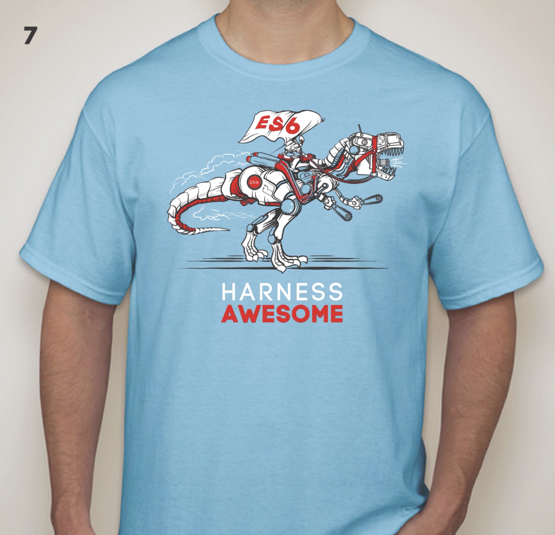 UtahJS 2015 t-shirt, Harness Awesome ES6 raptor design