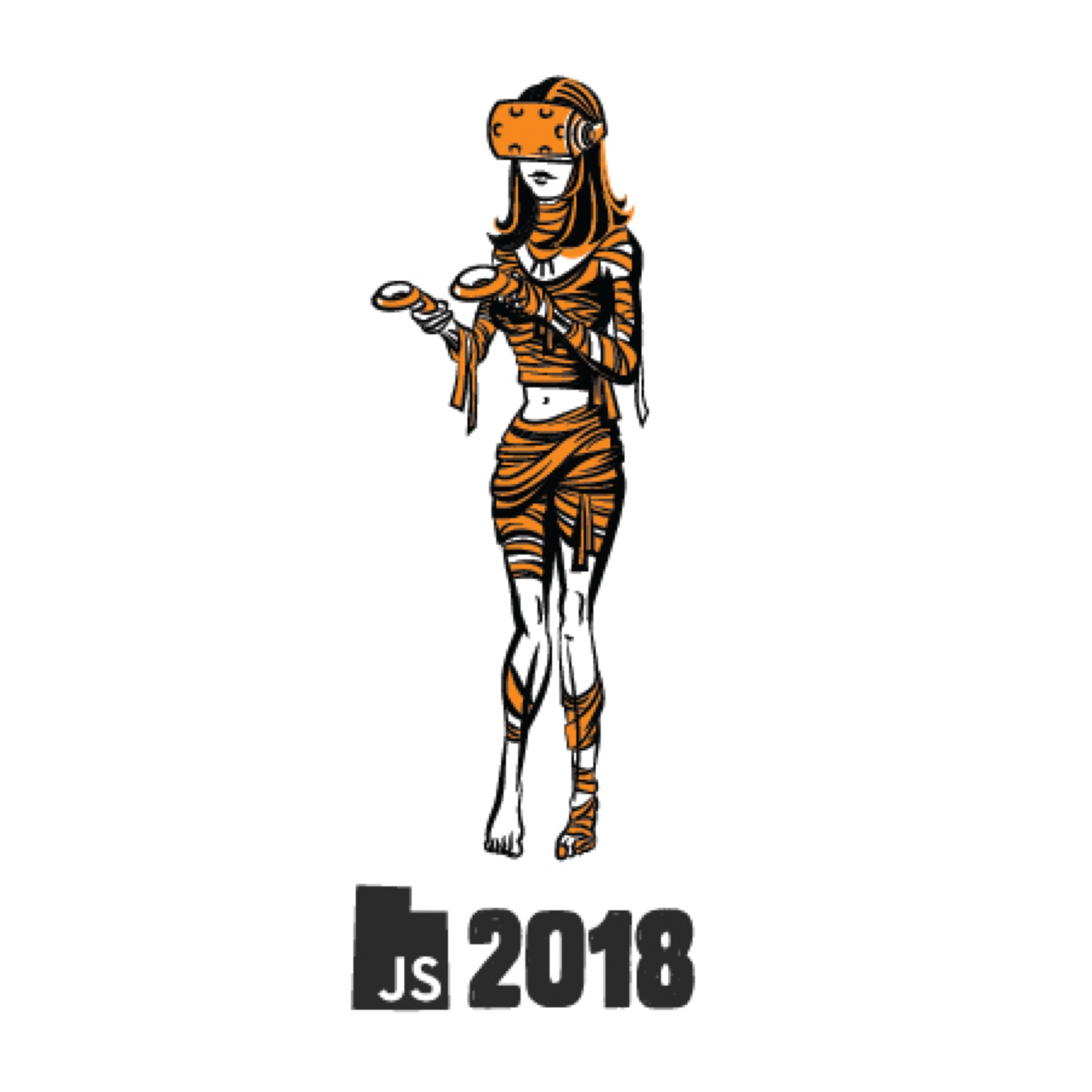 UtahJS 2018 sticker, mummy wearing a VR headset