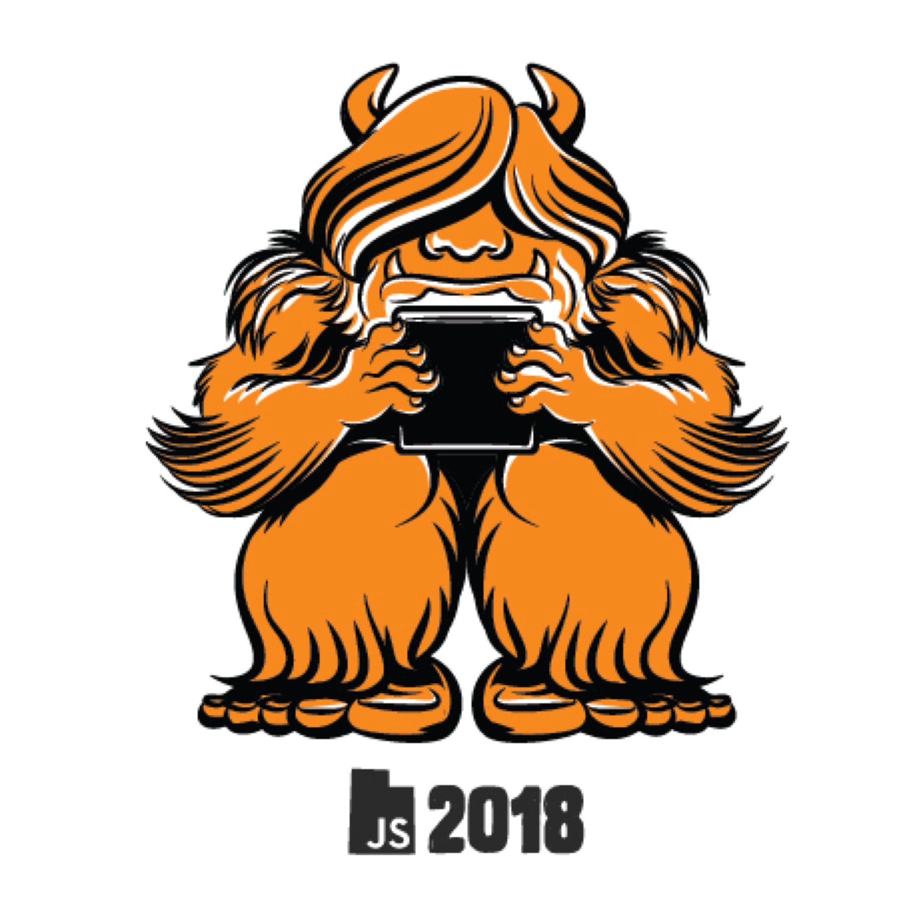 UtahJS 2018 sticker, Bigfoot on a tablet