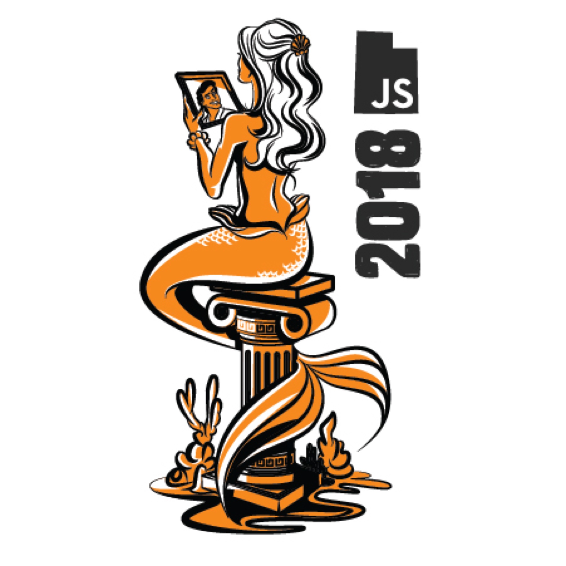 UtahJS 2018 sticker, mermaid taking a selfie