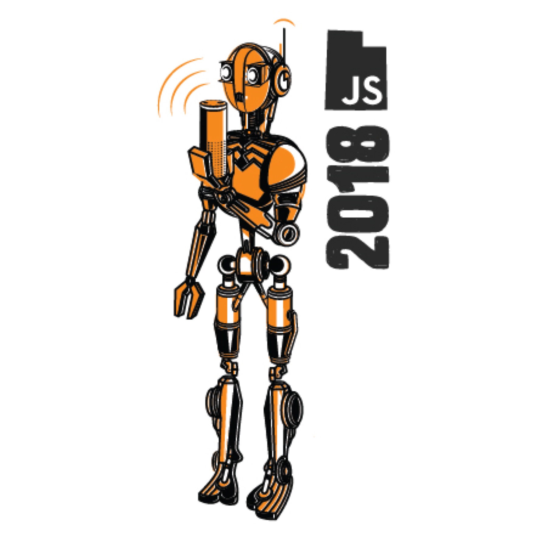 UtahJS 2018 sticker, robot on a phone