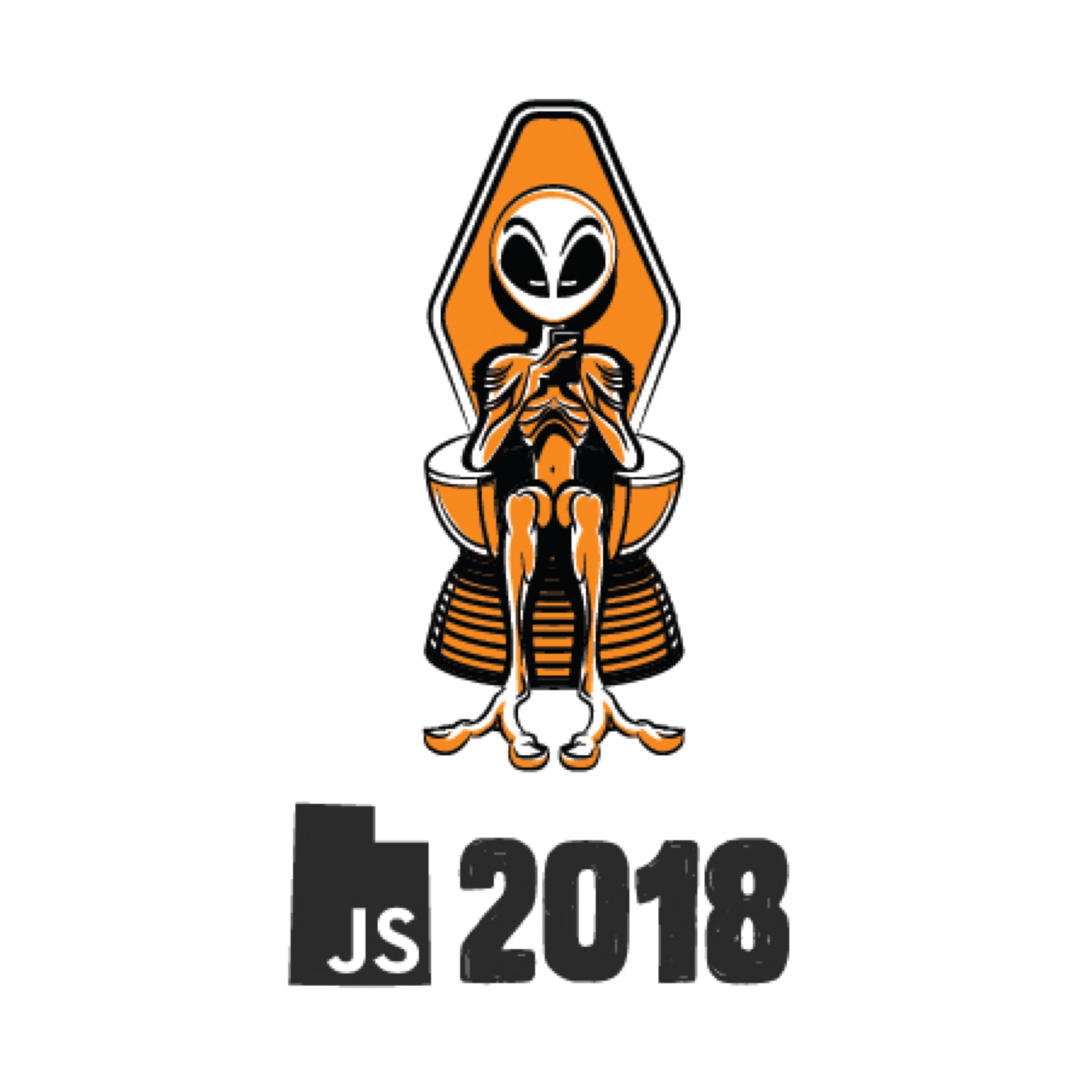 UtahJS 2018 sticker, alien in an armchair