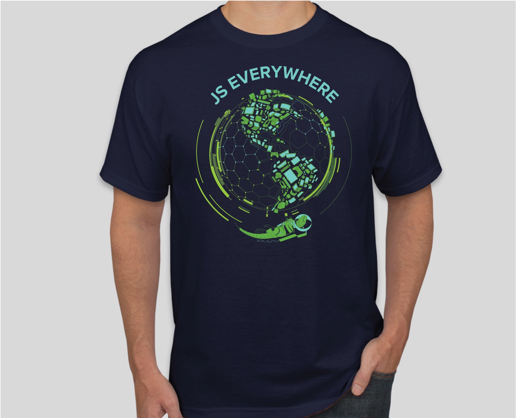 UtahJS 2019 t-shirt, JS Everywhere astronaut design