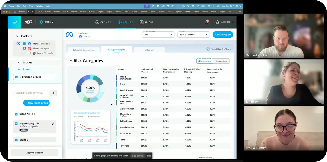 Zoom call reviewing the Category Insights tab and Risk Categories dashboard