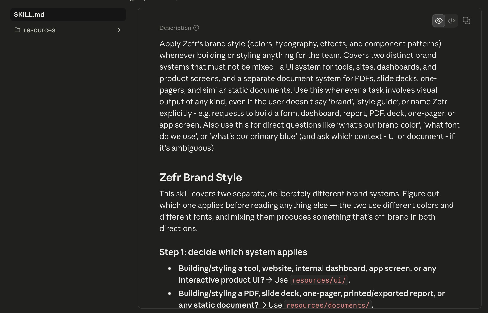 A Claude Code skill file defining Zefr's brand style guidelines